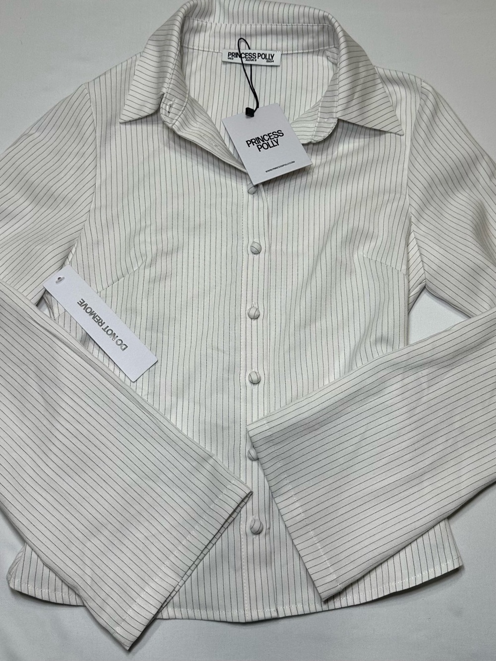 Princess Polly Anni Pinstripe Shirt White US 2 BNWT